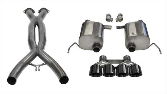 2.75 Inch Valve-Back Xtreme Plus Exhaust w/X-Pipe Dual Rear Exit Quad 4.5 Inch Black Tips 14-Pres...