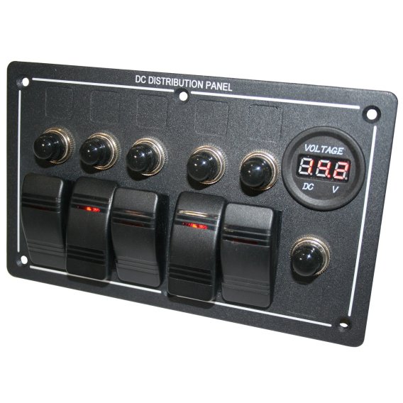 5-Switch Voltmeter Panel W/Breakers Black Bulldog Winch