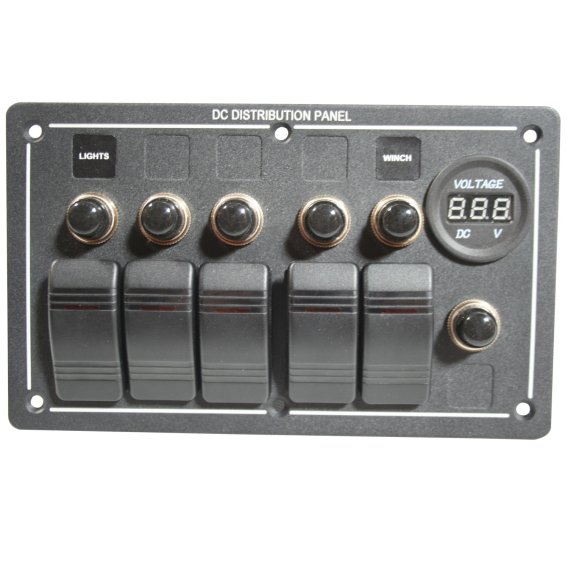 5-Switch Voltmeter Panel W/Breakers Black Bulldog Winch