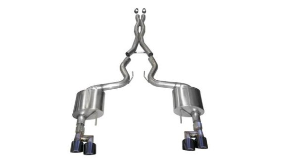 2018-2021 Ford Mustang 3.0 Inch Cat-Back Exhaust System Black Twin 4.0 Inch Tips Xtreme Sound Lev...