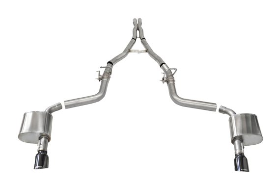 2.75 Inch Valved Cat-Back Dual Rear Exit with Single 4.5 Inch Black PVD Tips 15-24 Dodge Challeng...
