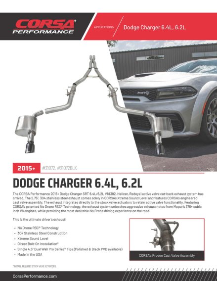 2.75 Inch Valved Cat-Back Dual Rear Exit with Single 4.5 Inch Black PVD Tips 15-24 Dodge Challeng...