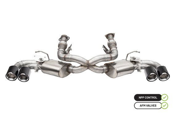 3.0 Inch Cat-Back 4 Valve Dual Rear Exit NPP Exhaust System with Carbon Fiber and Polished Flat C...