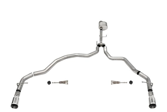 3.0 Inch Dual Rear Exit Catback Exhaust System with Flat Cut 4.0 Inch Dual Wall Tips 21-25 Ford F...