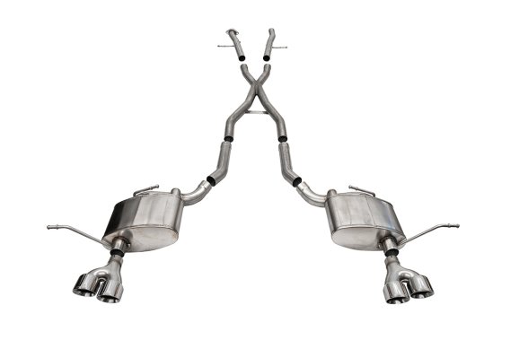 2.5 Inch Dual Rear Exit Cat-Back Exhaust System with Twin 4.0 Inch Polished Pro-Series Tips 14-21...
