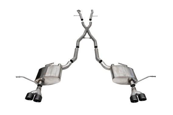 2.5 Inch Dual Rear Exit Cat-Back Exhaust System with Twin 4.0 Inch Black PVD Pro-Series Tips 14-2...