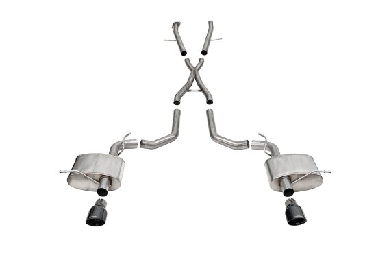 2.75 Inch Dual Rear Exit Cat-Back Exhaust System with Single 4.5 Inch Black PVD Pro Series Tips X...