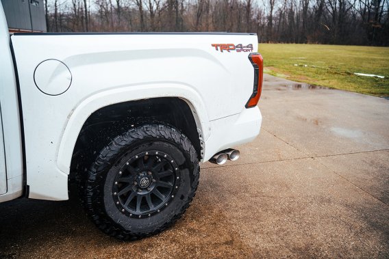 3 Inch Cat-Back Side Exit Exhaust System with Twin 4 Inch Polished Tips 22-25 Toyota Tundra 147.5...