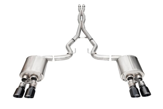 3.0 Inch Dual Rear Exit Cat-Back with Twin 4.0 Inch Black PVD Pro-Series Tips 24-25 Ford Mustang ...