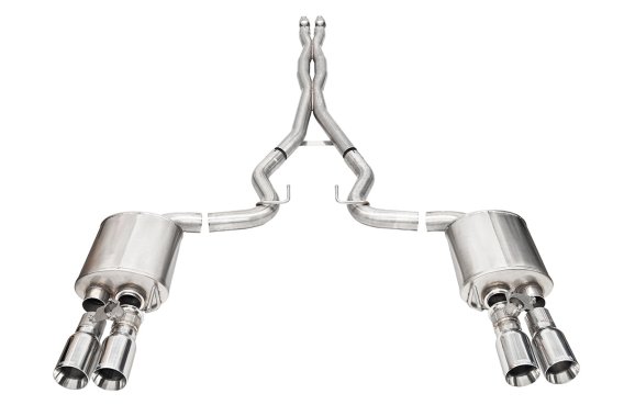 3.0 Inch Dual Rear Exit Cat-Back with Twin 4.0 Inch Polished Straight Cut Tips 24-25 Ford Mustang...