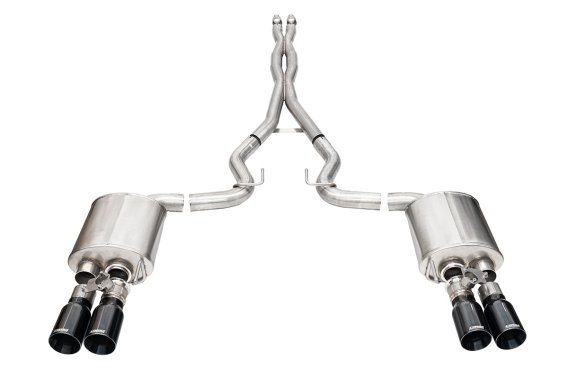 3.0 Inch Dual Rear Exit Cat-Back with Twin 4.0 Inch Black PVD Straight Cut Tips 24-25 Ford Mustan...