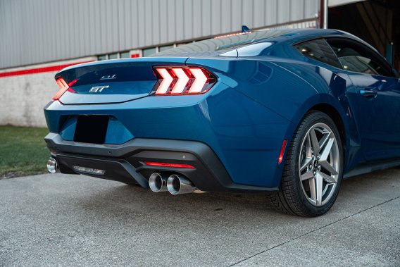 3.0 Inch Dual Rear Exit Cat-Back with Twin 4.0 Inch Polished Straight Cut Tips 24-25 Ford Mustang...