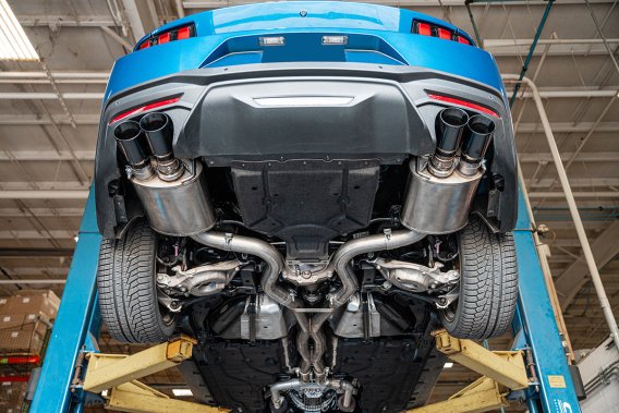 3.0 Inch Dual Rear Exit Cat-Back with Twin 4.0 Inch Polished Straight Cut Tips 24-25 Ford Mustang...