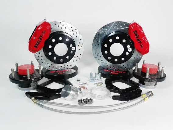 Brake System 11 Inch Front SS4+ Shelby Logo Red 70-73 Mustang Drum Brake Spindle Only BAER Brakes