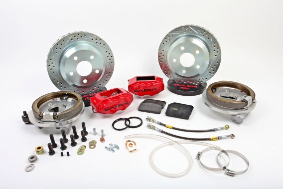 SS4 Brake System Rear 79-92 Ford Mustang W/OE Ford 8.8 Inch C-Clip Rear End (4 Lug) Black Baer Br...