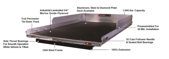 Slide Out Truck Bed Tray 1000 lb Capacity 100 Percent Extension 20 Bearings Alum Tie-Down Rails P...
