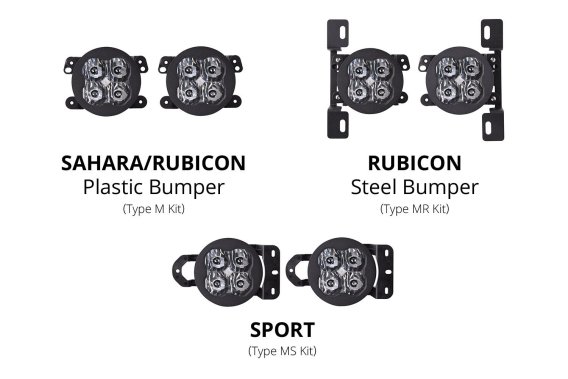 SS3 LED Fog Light Kit for 2018-2021 Jeep JL Wrangler Yellow SAE Fog Sport w/ Backlight Type MR Br...