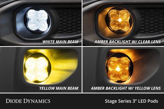 SS3 SAE/DOT Type Y Fog Light Kit Cool White (6000K) Pro (36 watts) White SAE Fog Diode Dynamics