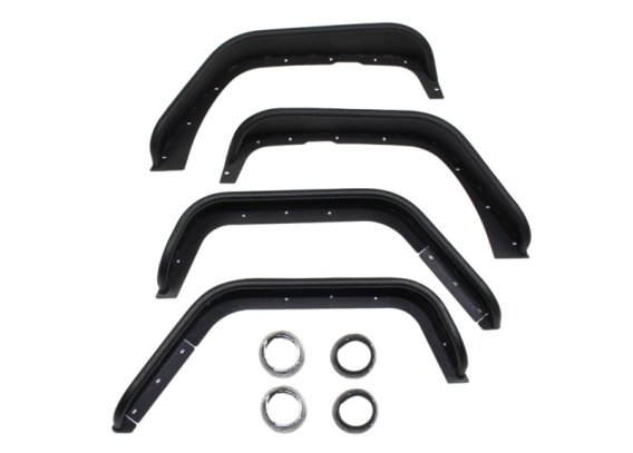 Jeep JK Tube Fenders 07-18 Wrangler JK Front/Rear Set Of 4 Steel Black Textured Powdercoat Fishbo...