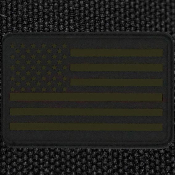 American Flag Patches, PVC Rubber, 2.0 Inch x 3.0 Inch w/ Velcro/Hook Backing Stars on Left Olive...