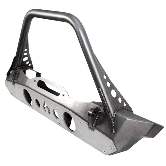 Bare Steel Nighthawk Mid-tube Stinger Front Bumper with Aluminum Skid for JK, JL, and JT - Bare S...