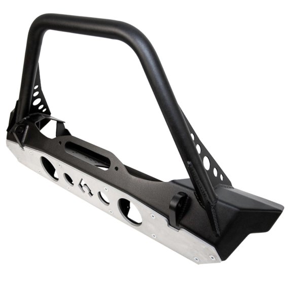 Powdercoat Nighthawk Mid-tube Stinger Front Bumper with Aluminum Skid for JK, JL, and JT - Black ...
