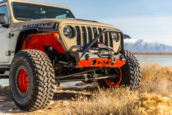 Powdercoat Nighthawk Mid-tube Stinger Front Bumper with Aluminum Skid for JK, JL, and JT - Black ...