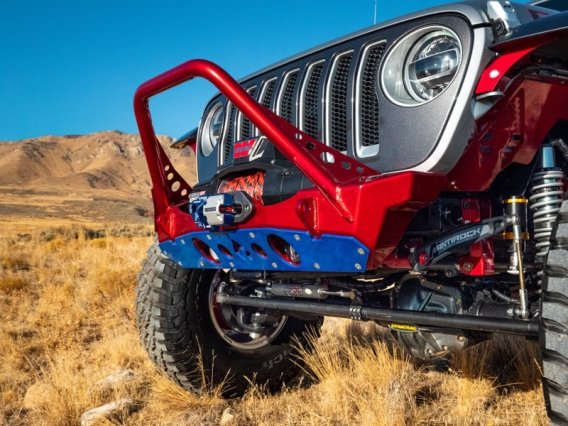 Powdercoat Nighthawk Mid-tube Stinger Front Bumper with Aluminum Skid for JK, JL, and JT - Black ...