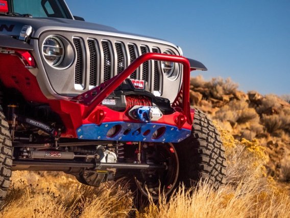 Powdercoat Nighthawk Mid-tube Stinger Front Bumper with Aluminum Skid for JK, JL, and JT - Black ...