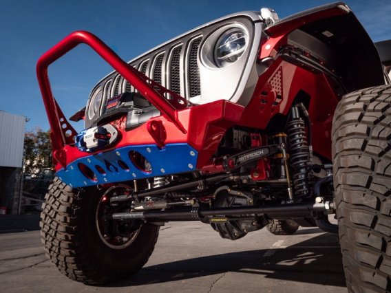 Powdercoat Nighthawk Mid-tube Stinger Front Bumper with Aluminum Skid for JK, JL, and JT - Black ...
