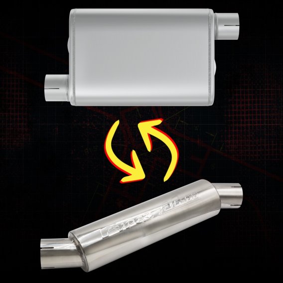 M-80 Muffler 14 Inch Body 2.5 Inch Offset Inlet/Offset Outlet 304 Stainless Pypes Performance Exh...