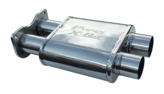 X-Box Muffler 2.5 in Replaces Center Resonator w/X-Pipe Muffler Gasket/Hardware/Clamps Incl Polis...