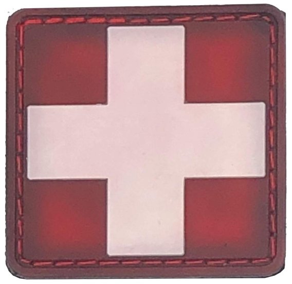 Medical Patch, EMT Patch PVC Rubber 1.5 x 1.5 Inch Velcro Hook Backing Patina Red/Patina White Ba...