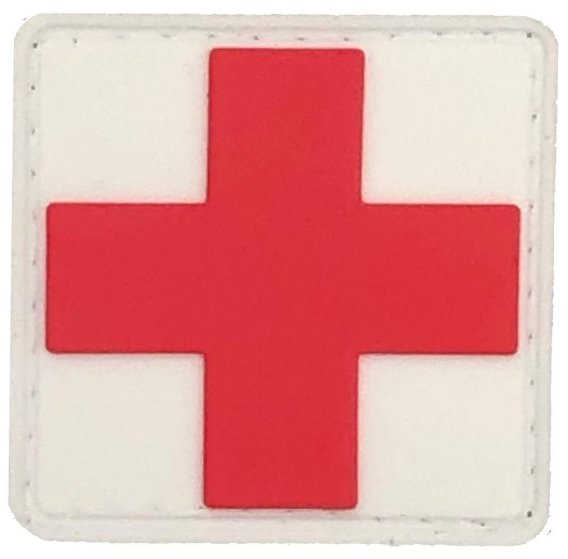 Medical Patch, EMT Patch PVC Rubber 1.5 x 1.5 Inch Velcro Hook Backing White/Red Bartact