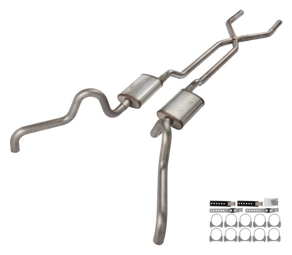 1966-71 Ford Fairlane 2.5 Inch X-Pipe Crossmember Back Quarter Panel Exit Exhaust Violator Muffle...
