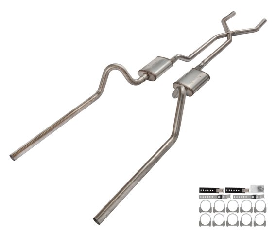 1966-71 Ford Fairlane 2.5 Inch X-Pipe Crossmember Back Rear Exit Exhaust Turbo Pro Mufflers Pypes...