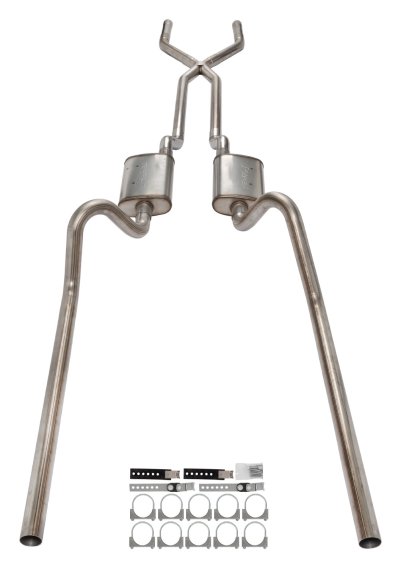1966-71 Ford Fairlane 2.5 Inch X-Pipe Crossmember Back Rear Exit Exhaust No Mufflers Pypes Perfor...