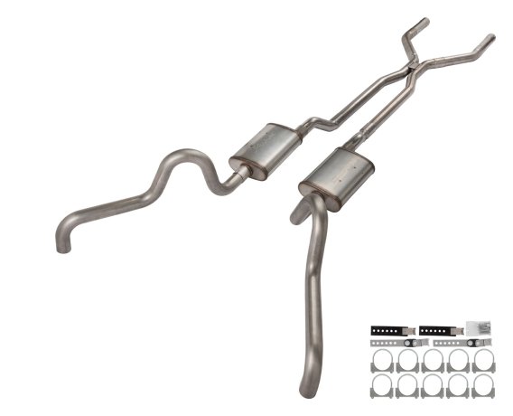 1966-71 Ford Fairlane 2.5 Inch H-Pipe Crossmember Back Quarter Panel Exit Exhaust Turbo Pro Muffl...