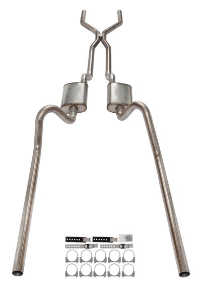 1966-71 Ford Fairlane 2.5 Inch H-Pipe Crossmember Back Rear Exit Exhaust Turbo Pro Mufflers Pypes...