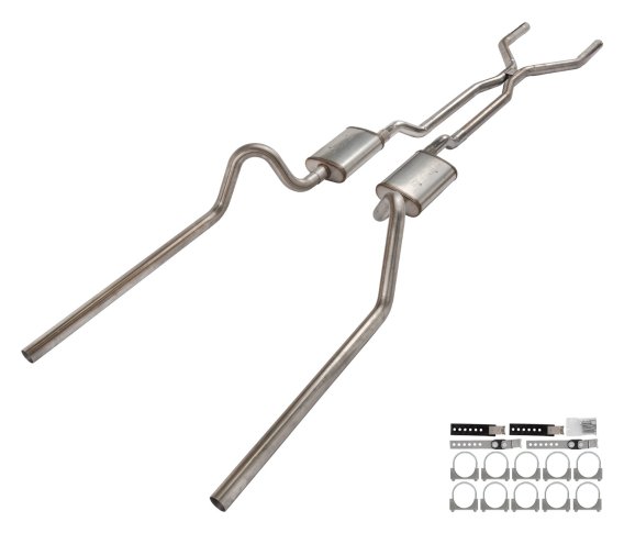 1966-71 Ford Fairlane 2.5 Inch H-Pipe Crossmember Back Rear Exit Exhaust Violator Mufflers Pypes ...