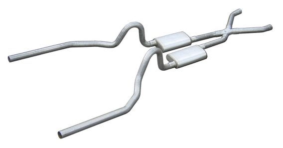 Crossmember Back w/X-Pipe Exhaust System 65-70 Mustang Split Rear Dual Exit 2.5 in Intermediate A...