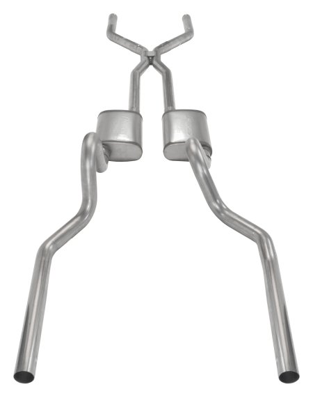 Crossmember Back w/H-Pipe Exhaust System 65-70 Mustang Split Rear Dual Exit 2.5 in Intermediate A...