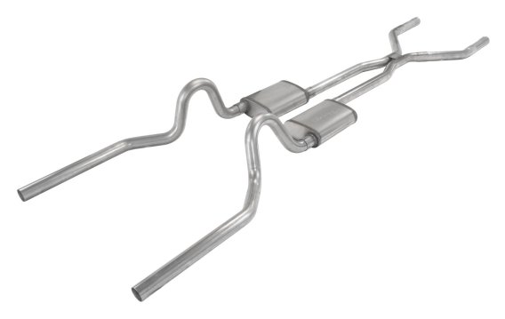 Crossmember Back w/H-Pipe Exhaust System 65-70 Mustang Split Rear Dual Exit 2.5 in Intermediate A...