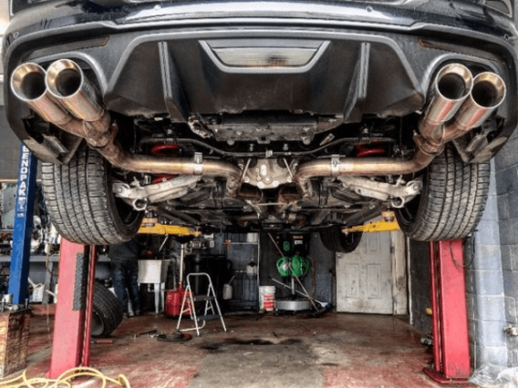 Cat Back Exhaust System 18-Pres Mustang GT Split Rear Quad Exit 3 in Quad 304 Stainless Steel Pol...