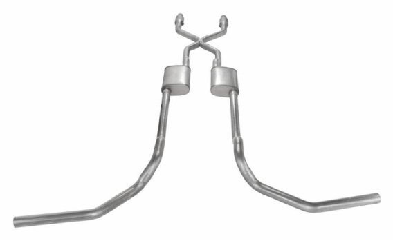 Crossmember Back w/X-Pipe Exhaust System 75-76 Ford Truck Split Rear Dual Exit 2.5 in Intermediat...