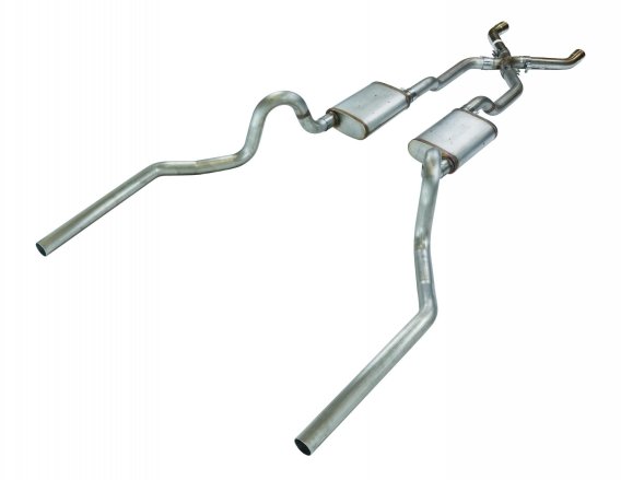 Crossmember Back w/X-Pipe Exhaust System 68-72 Chevelle High Tubro Split Rear Dual Exit 2.5 in In...