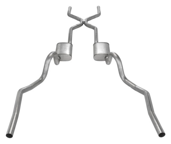 Crossmember Back w/H-Pipe Exhaust System 64-72 A-Body Split Rear Dual Exit 2.5 in Intermediate An...