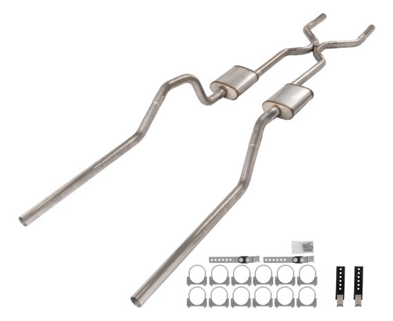 1965-70 Chevy Impala  H-Pipe Crossmember Back Exhaust 409 SS Rear Exit Turbo Pro Mufflers Pypes P...