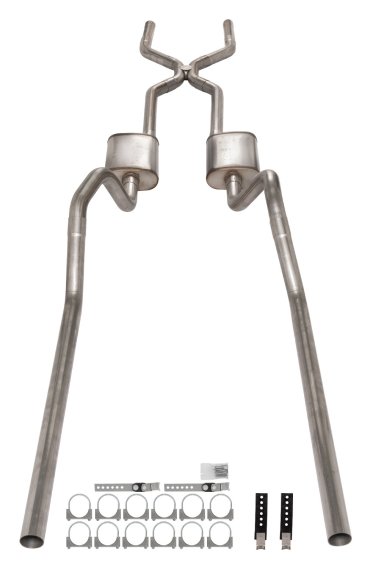 1965-70 Chevy Impala  H-Pipe Crossmember Back Exhaust 409 SS Rear Exit Turbo Pro Mufflers Pypes P...