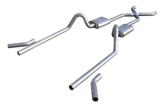 1955-1957 Tri-Five Chevy 2.5 Inch Crossmember Back Exhaust System With X-Pipe 409 Stainless No Mu...